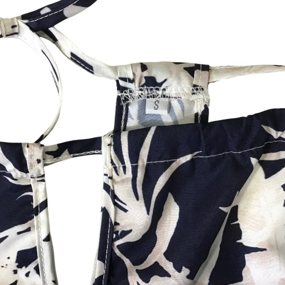 Tropical Print Romper Size S Ties Behind Neck Black & White NEW